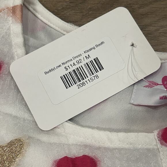 Buddy Love NWT Med Norma Ruffle Short Dress Kissing Booth Heart Print White Pink - Picture 11 of 16